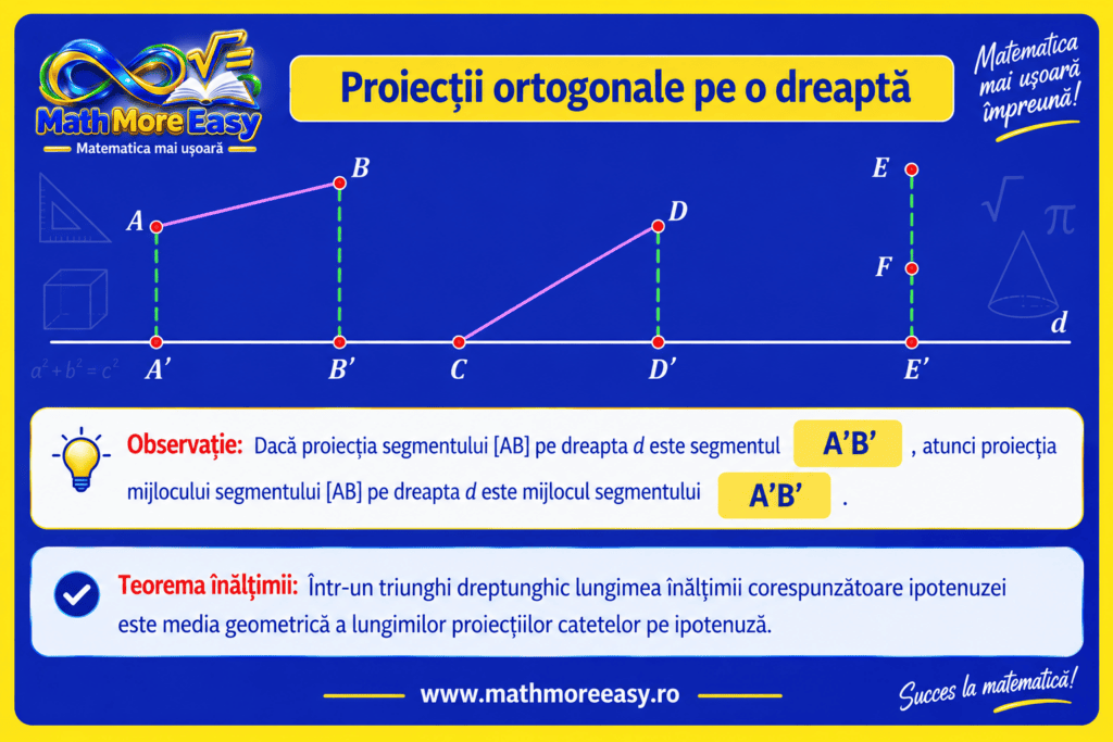 Proiecții ortogonale pe o dreaptă - explicații și desen geometric