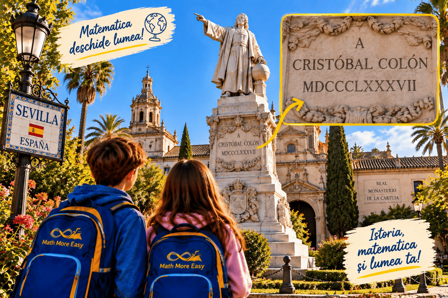 Statuia lui Cristofor Columb din Sevilla și cifre romane