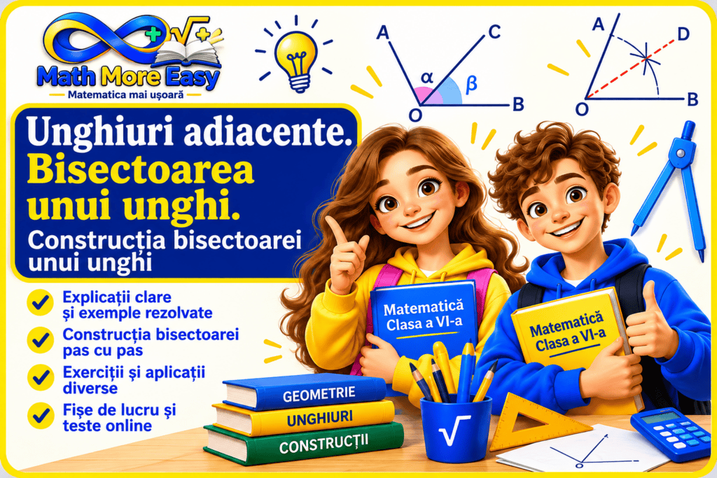 Unghiuri adiacente și bisectoarea unui unghi pentru clasa a VI-a