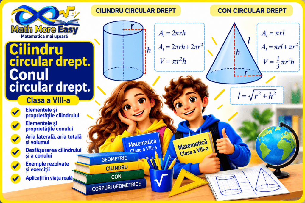 Cilindru circular drept și con circular drept pentru clasa a VIII-a