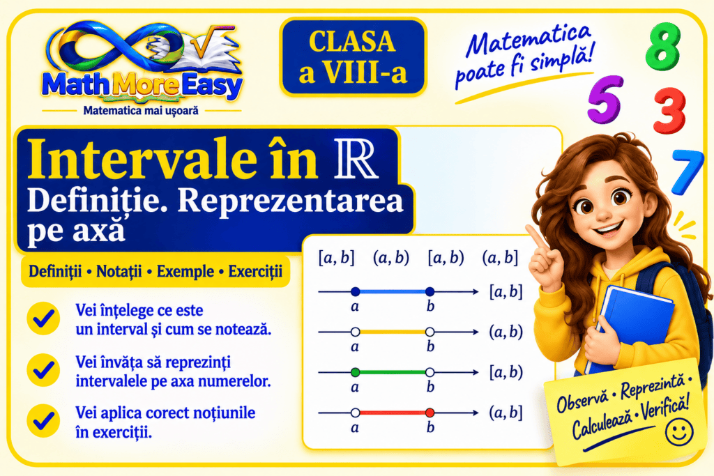 Intervale în R – definiție, notații și reprezentarea intervalelor pe axa numerelor reale, clasa a VIII-a
