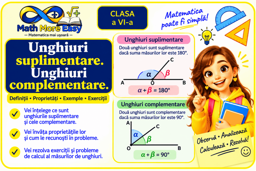Unghiuri suplementare. Unghiuri complementare cu sumele de 180° și 90°